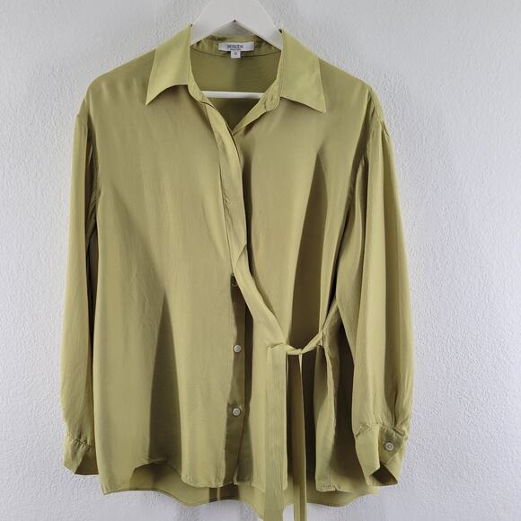 Berlook Button up Shirt w Tie Front Womens Small Green Minimalist Office Artsy - Picture 2 of 12